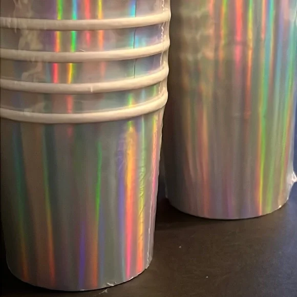Meri Meri silvery iridescent party cups-8 highball/13.5oz & 8 cocktail/9oz-NWT