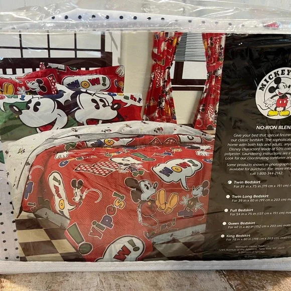 NOS Mickey & Co Tailored Twin Comic Mickey Bed Skirt