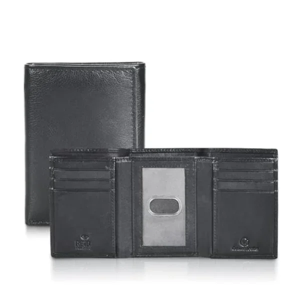 Men's Genuine Leather Mens Rfid Blocking Slim Trifold Wallet With 6 Cards+1 Id W