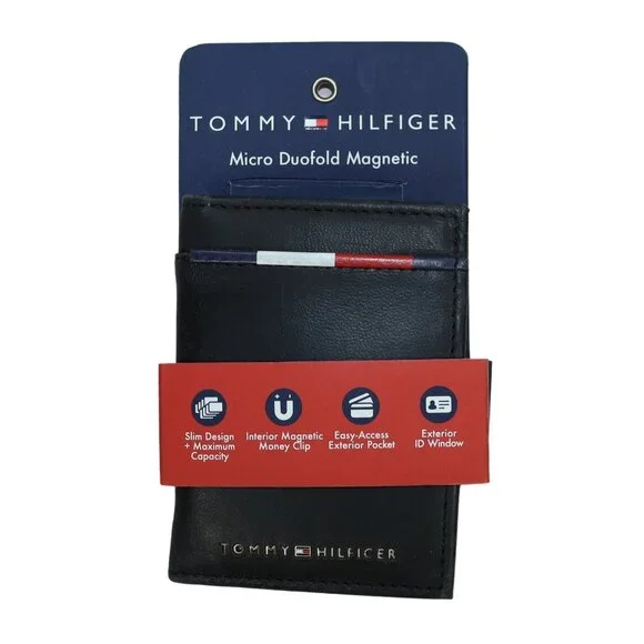 Tommy Hilfiger RFID Blocking Duo-Fold Leather Wallet & Interior Money Clip Black