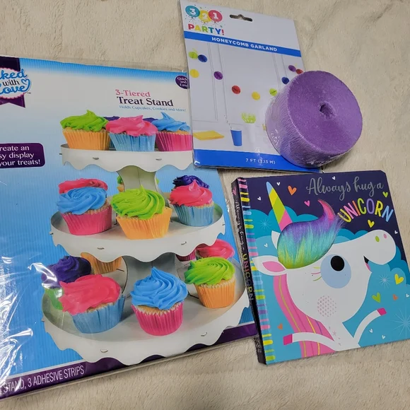 Cupcake Tier Party Set Decorations and Unicorn Board Book