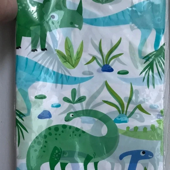 NEW Plastic party table cover blue green dinosaurs 54x84” rectangle