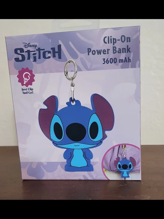 Disney Stitch Clip-On Power Bank - Light Purple with Blue Charm