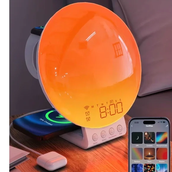 Sunrise Simulation Alarm Clock with Wireless Charger - Orange