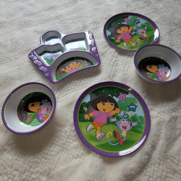 Children's Party Plate Set with Purple and Green Accents