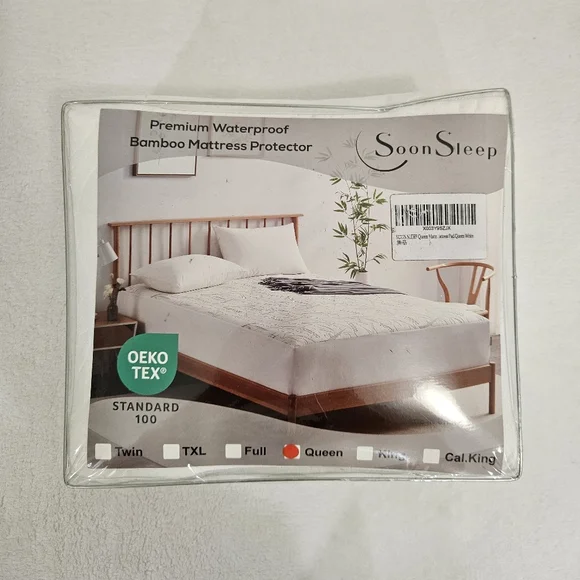 Soon Sleep Premium Waterproof Bamboo Mattress Protector OEKO TEX in White Queen