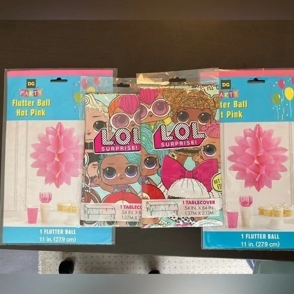 Bundle LOL party table covers and Pompom decorations birthday party celebration