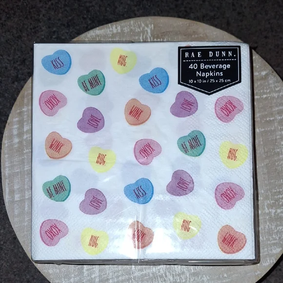 NEW! Rae Dunn Sweetheart Candy Hearts Beverage Napkins - Multicolor