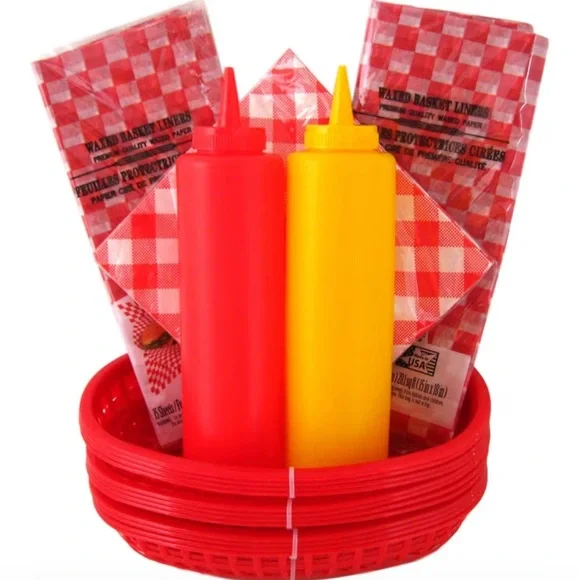 Mainstays Red and Yellow Condiment Dispenser Set with Basket Liners