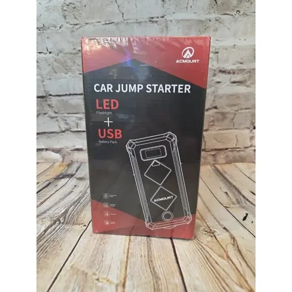 ACMOUNT Car jump Starter With LED Flashlight And USB Battery Pack - Black - NEW