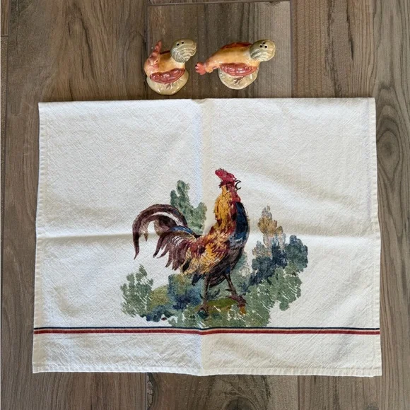 NWOT Williams Sonoma Rooster Dish Towel & Salt & Pepper Shakers