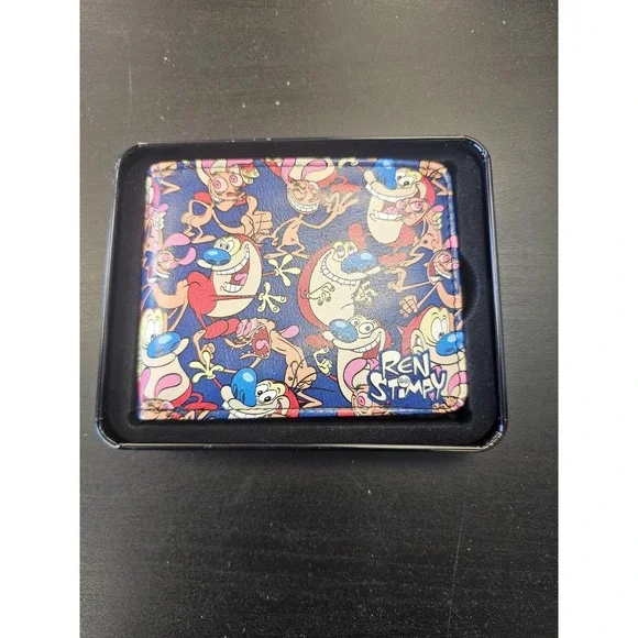 Bioworld Ren & Stimpy Wallet Mens Blue‎ Faux Leather Bifold Cartoon Nickelodeon