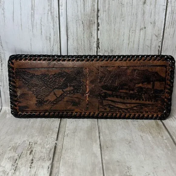 Vintage Leather Tooled Wallet / Bill‎ Fold Boat Design