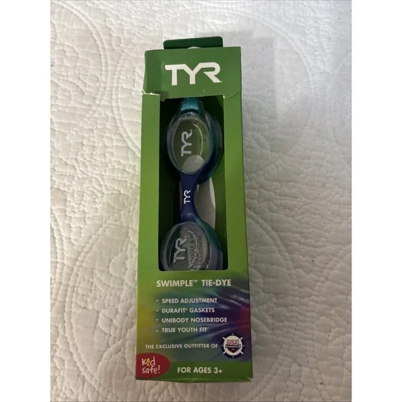 TYR‎ Swimple Tie Dye Kids Youth Swim Goggles Green/blue