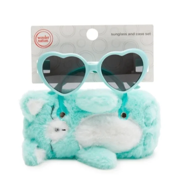 Girls Heart Shaped Sunglasses with Bear Carrying Case