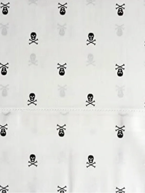 Ralph Lauren White Flat Sheet with Black and Gray Skull & Crossbones Print