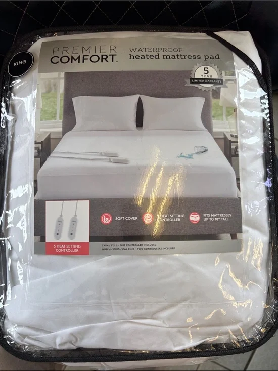 Premier White Waterproof Heated Mattress Pad - King
