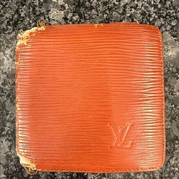 Louis Vuitton textured Orange Epi Leather Bifold project rehab wallet COA