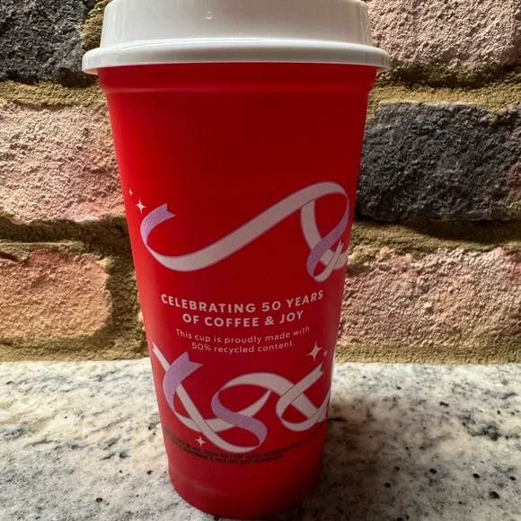 Red 50th Anniversary Coffee Cup - Celebrating 50 Years of Coffee & Joy