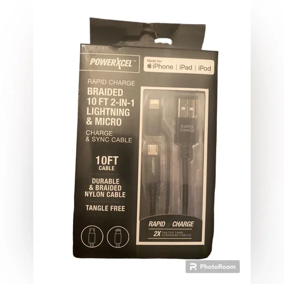 Rapid charge Braided 10Ft 2-in-1 Lightning & Micro charge &sync cable.