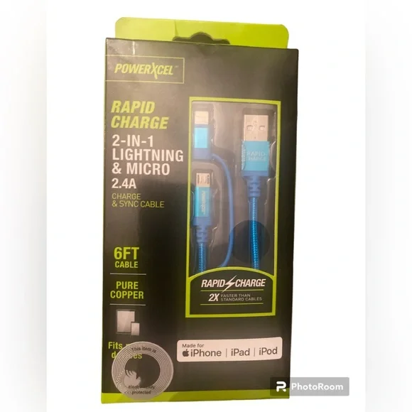 PowerXcel rapid charge 2-IN-1 Lightning and micro 2.4A