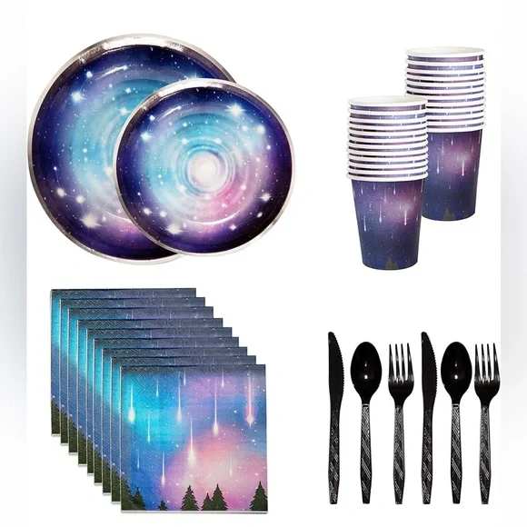 24 Sets Galaxy Party Tableware Disposable