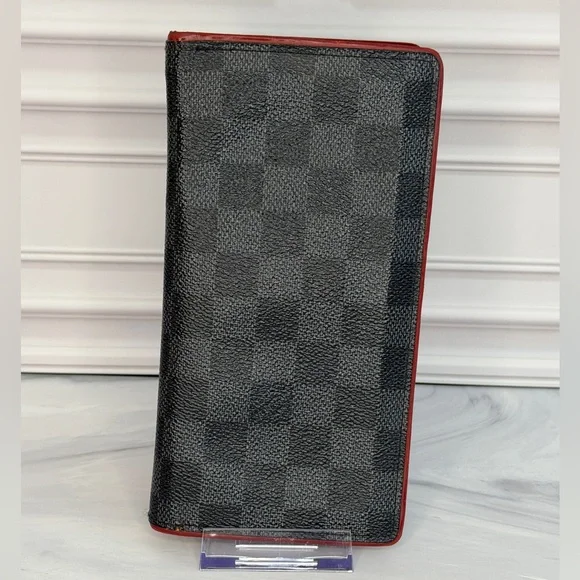 Louis Vuitton Damier Graphite Brazza Long Bifold Wallet w Red | Full Inclusion
