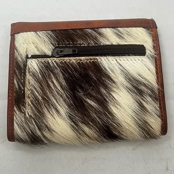 NEW Vintage Argentine Handmade Cowhide Tri-Fold Leather Wallet Brown Ivory
