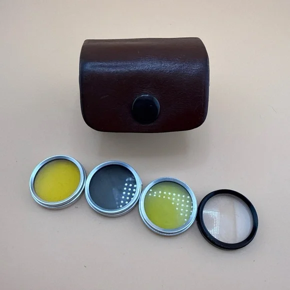 VTG 4 MEOPTA camera Lens Filters/pax leather case with hood