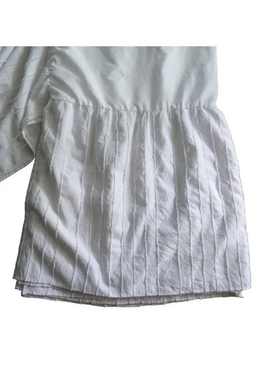 White Full Size Bed Skirt Vertical Textured Chenille Pin Stripe Fabric 18