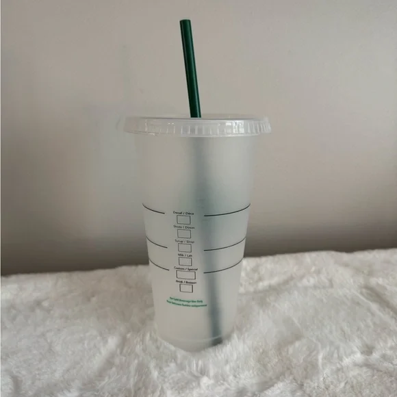 Starbucks Frosted Cup with Dark Green Straw