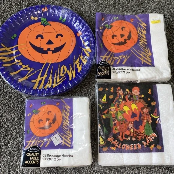 Vintage Duni Halloween Beverage / Lunch Napkins Plates Unopened Party NOS MTC