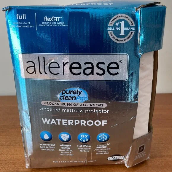 NEW AllerEase Waterproof FULL Polyester Zip Allergy Mattress Protector, Warranty