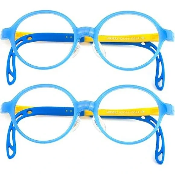 EyeBuddy Kids Blue Light Blocking Glasses Round TR90 Gel Frame Blue 3-13‎