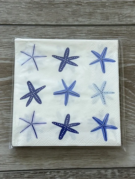 NWT Blue Starfish Beverage Cocktail Napkins Package of 20 Pool Beach Party etc