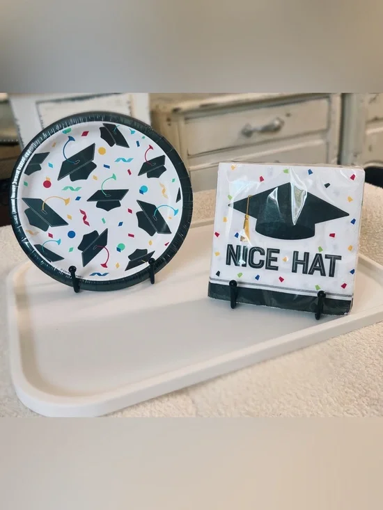 🎓 Graduation Party NAPKINS “Nice Hat” Black/Multicolored 16/pkg bundle w/plates