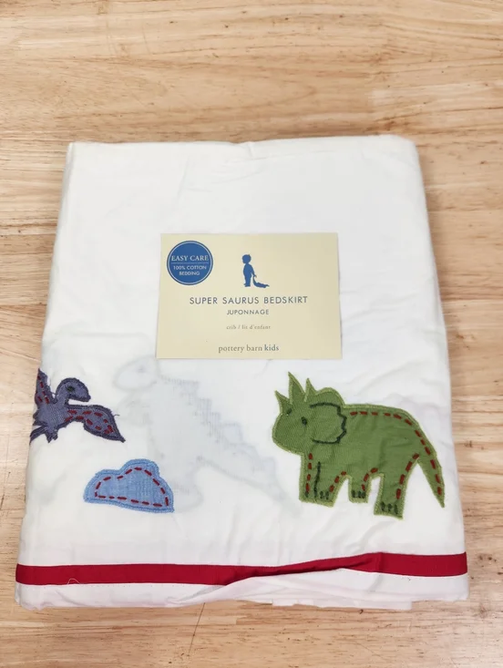 Pottery Barn Kids Super Saurus Crib Bedskirt Dinosaurs T-Rex Brontosaurus NOS