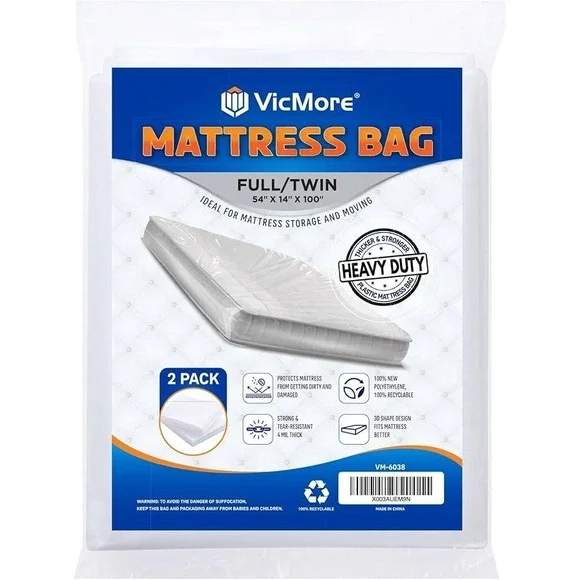 VicMore 2 Pack Mattress Bag Full Twin 54x14x100 4 Mil Heavy Duty Moving VM-6038
