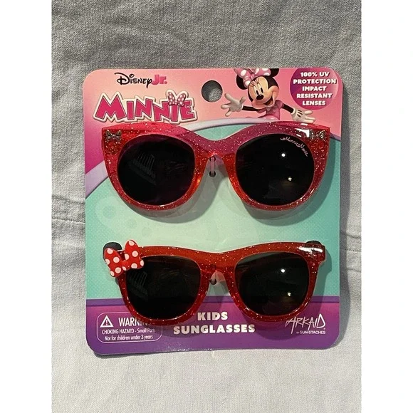 NEW Set of 2 Disney Jr. Minnie Mouse 100% UV Pink & Red Kids Bow Sunglasses