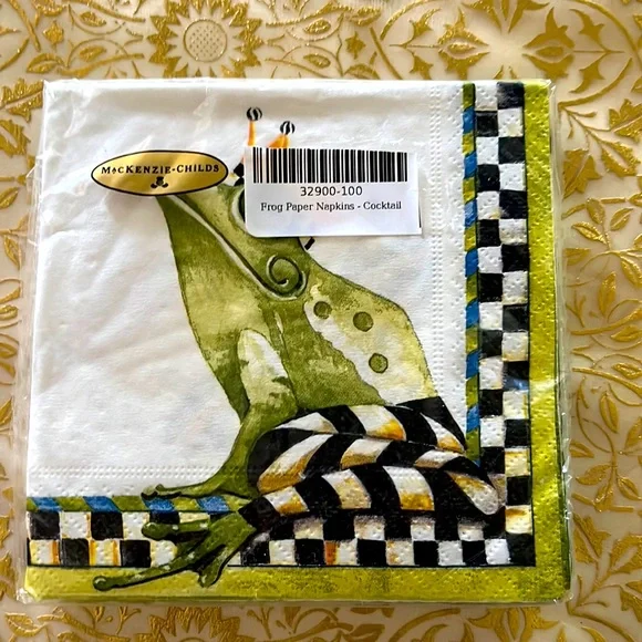 NWT retired Mackenzie Childs Frog pattern paper cocktail napkins 20 triple ply