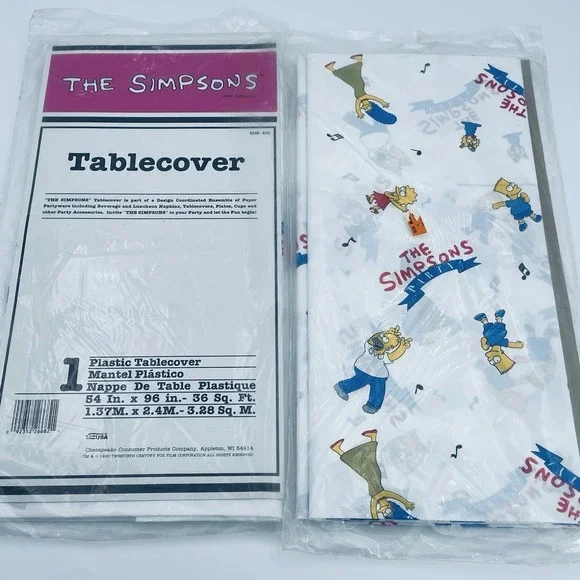 Lot of 2 Simpsons Party Table Covers Vintage 1990 Plastic 54 X 96 New