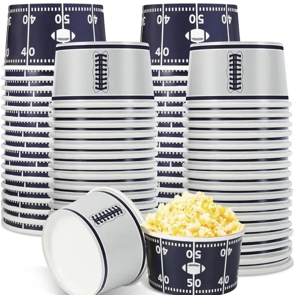 Navy and White Football Field Popcorn Cups