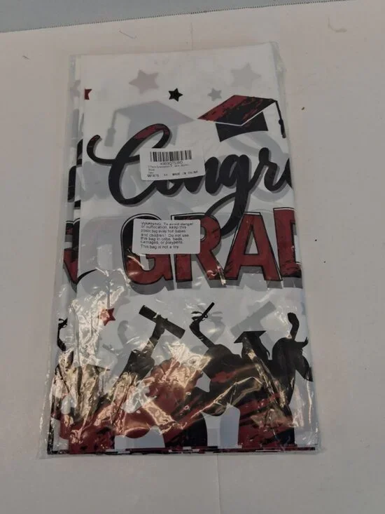 Graduation Plastic Tablecloths 3 Pack Red Black Cap Stars Party Decor NOS Sealed