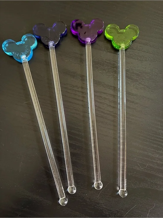 Disney Mickey Mouse Head Swizzle Sticks – Set of 4 Beverage Drink Stirrers