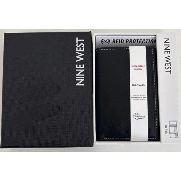NINE WEST Tri-Fold Wallet Eco‎ Friendly With RFID Identity Protection Men's Gift