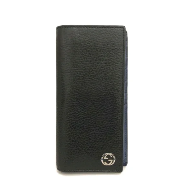 GUCCI Interlocking G Leather Long Bifold Wallet Black
