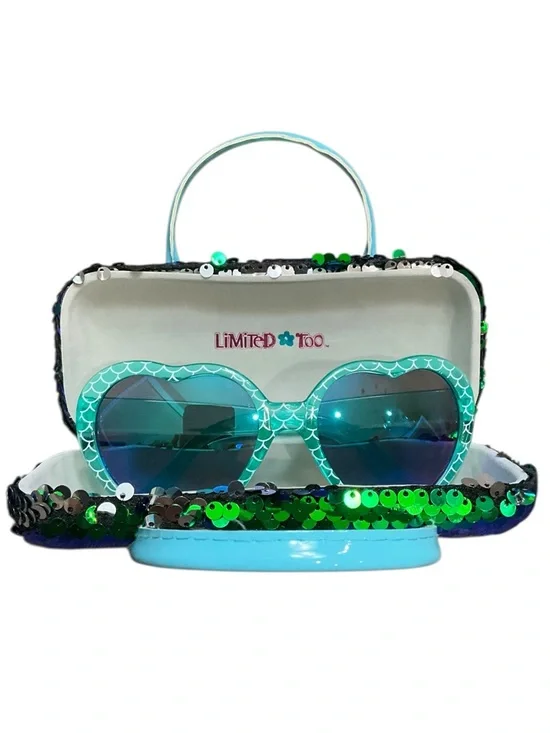 Limited Too Teal Mermaid Scale Sunglasses with Green Sequin Case EUC