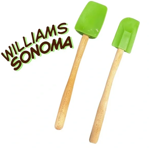 Williams Sonoma Apple Green Silicone Spatula Set of 2 Wooden Handles BPA Free