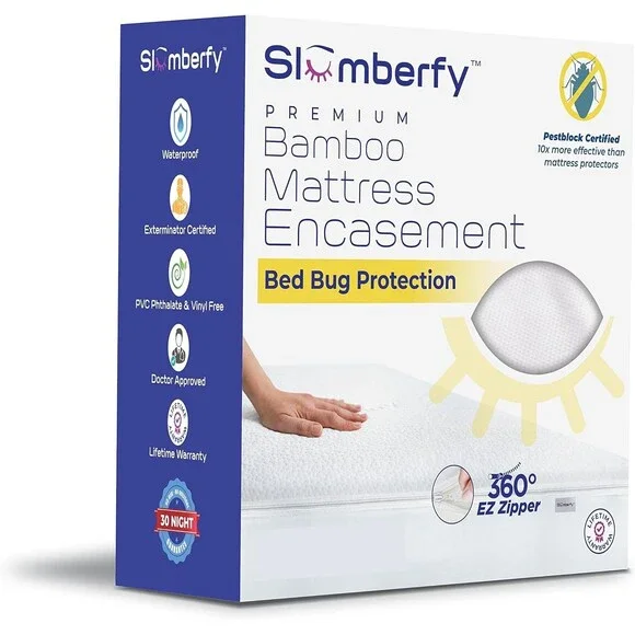 Full Size Waterproof Bamboo Mattress Encasement by Slumberfy No Bed Bugs