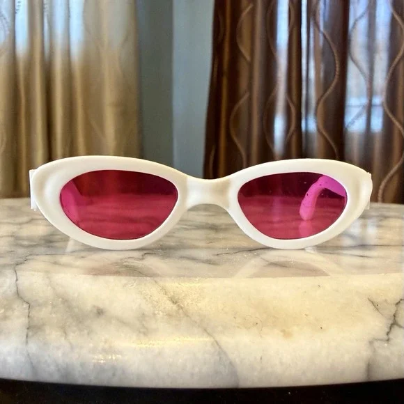 White Oval Cat Eye Sunglasses Pink Lenses Clothes Fits 18